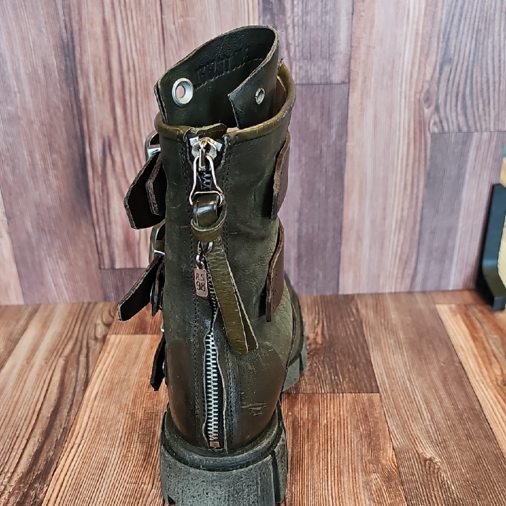 A.S.98 Green Leather Buckle Boots - Picture 3 of 11